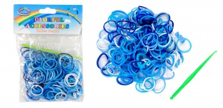 Loom Bands gumičky s háčkem na pletení - modro/bílé