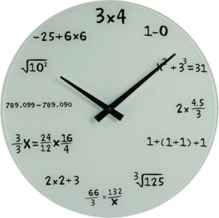 Matematické hodiny - skleněné bílé