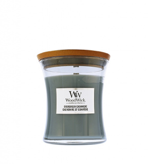 WoodWick Evergreen Cashmere vonná svíčka s dřevěným knotem 275 g