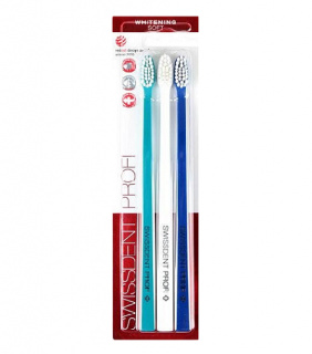 Swissdent Profi Whitening zubní kartáčky soft Turquoise, White, Dark Blue 3ks