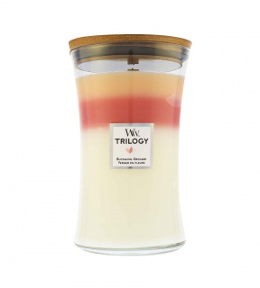 WoodWick Trilogy Blooming Orchard vonná svíčka s dřevěným knotem 609 g