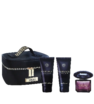 Versace Crystal Noir dárková sada pro ženy parfémovaná voda 90 ml + tělové mléko 100 ml + sprchový gel 100 ml + kosmetická taštička