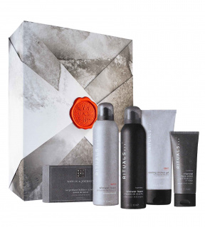 Rituals Homme Large dárková sada pro muže 2x sprchová pěna 200 ml + chladivý sprchový gel 200 ml + pleťový peeling 70 ml + vůně do auta