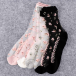 Průhledné ponožky s květy - růžové